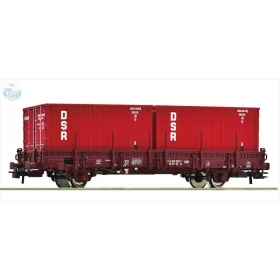 ROCO 6600138 Pőrekocsi konténerrel és rakoncákkal 